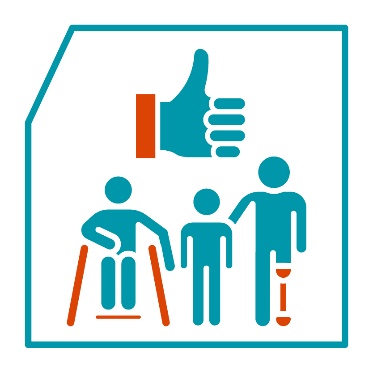 A thumbs up next to 3 people with disability.