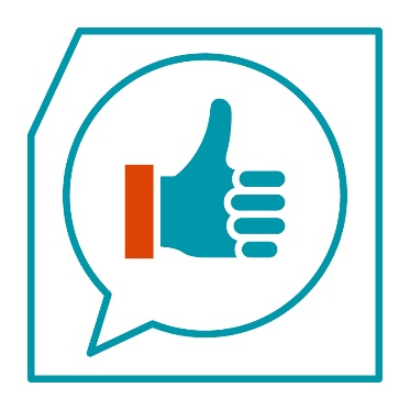 A speech bubble with a thumbs up in it.