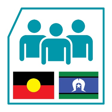 3 people next to the Aboriginal flag and the Torres Strait Islander flag.