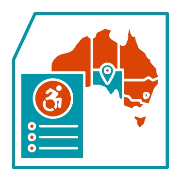 A map of Australia with South Australia highlighted. Next to Australia is a document with a disability icon on it.