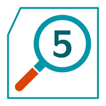 A magnifying glass that shows the number 5.