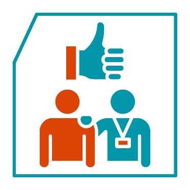 A provider supporting someone. Above them is a thumbs up.