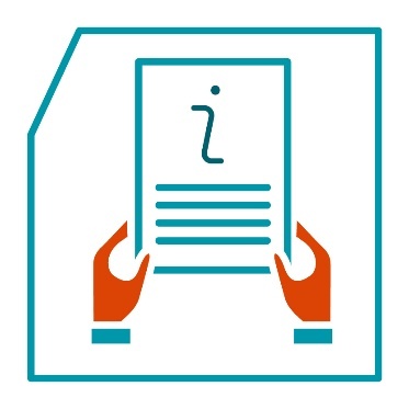 A pair of hands holding a document with an information icon on it. 