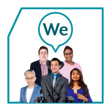 A group of people. Above them is a speech bubble that says 'We'.