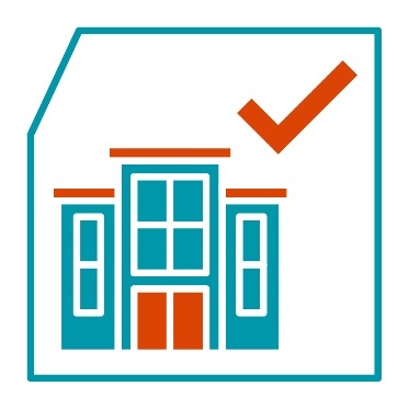 A building with a tick.