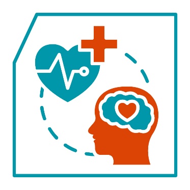 A health care icon next to an icon of a head that shows a brain and love heart. Dotted lines connect both icons in a circle.